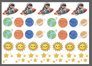 space theme uv dtf stciker sheetwith astronaut, planets, sticker activity for birthday, diy activity for kids